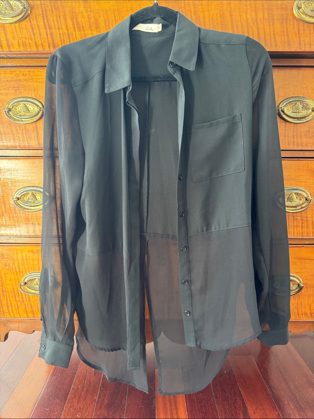Lush Sheer Black Women’s Button up with Tails!